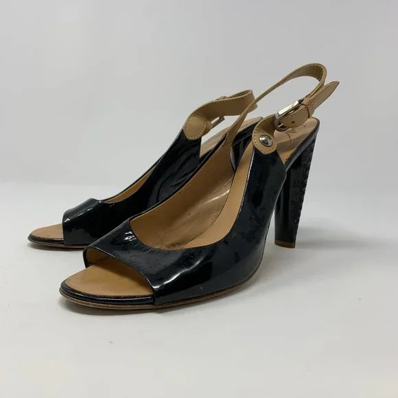 Giuseppe Zanotti Black Patent Leather Slingback Corkscrew Peep-Toe Sandals 8.5 - Picture 3 of 11